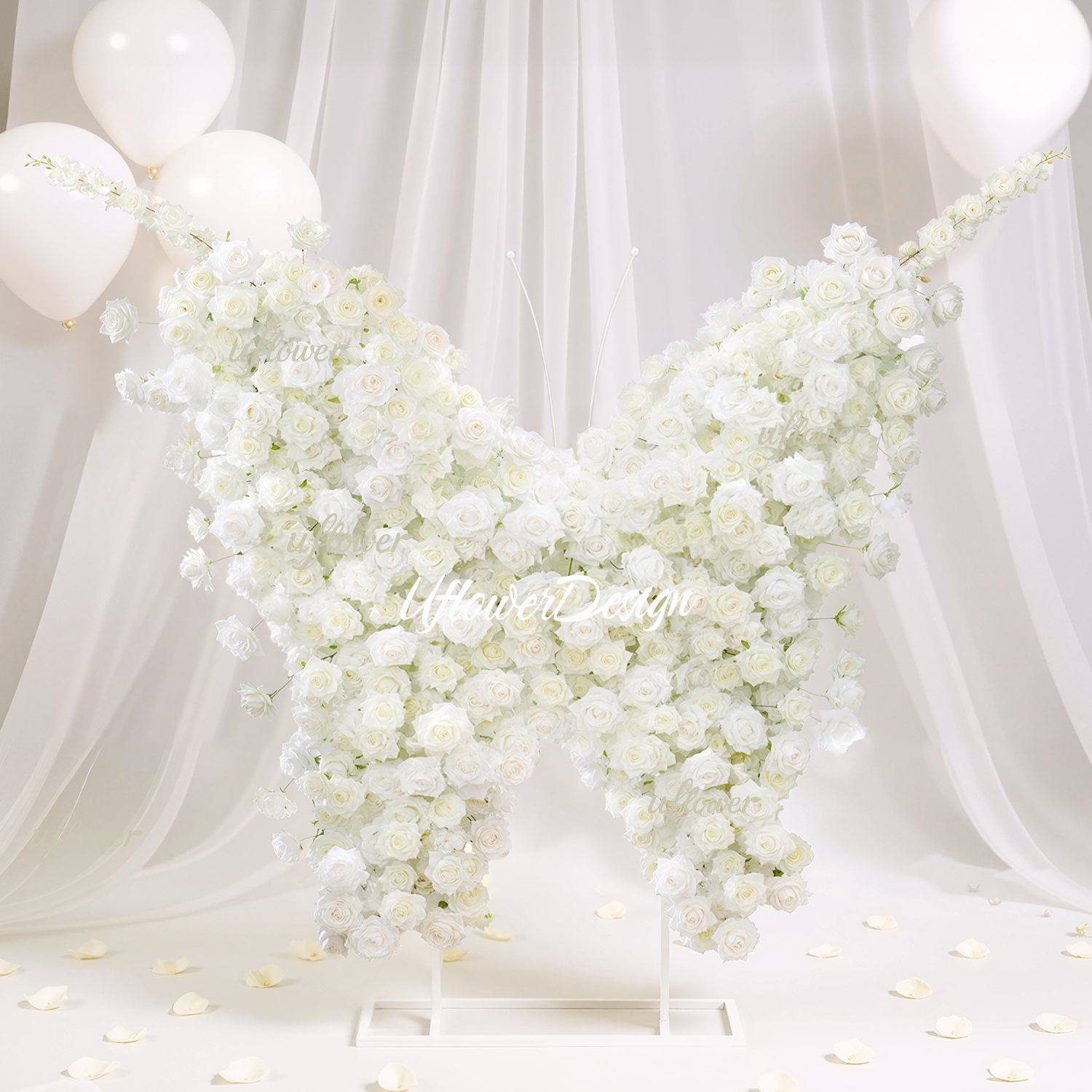 Uflower White Rose Butterfly Shaped Arch Wedding Party Backdrop Decor